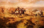 Charles M Russell The Attack on the Wagon Train oil painting on canvas